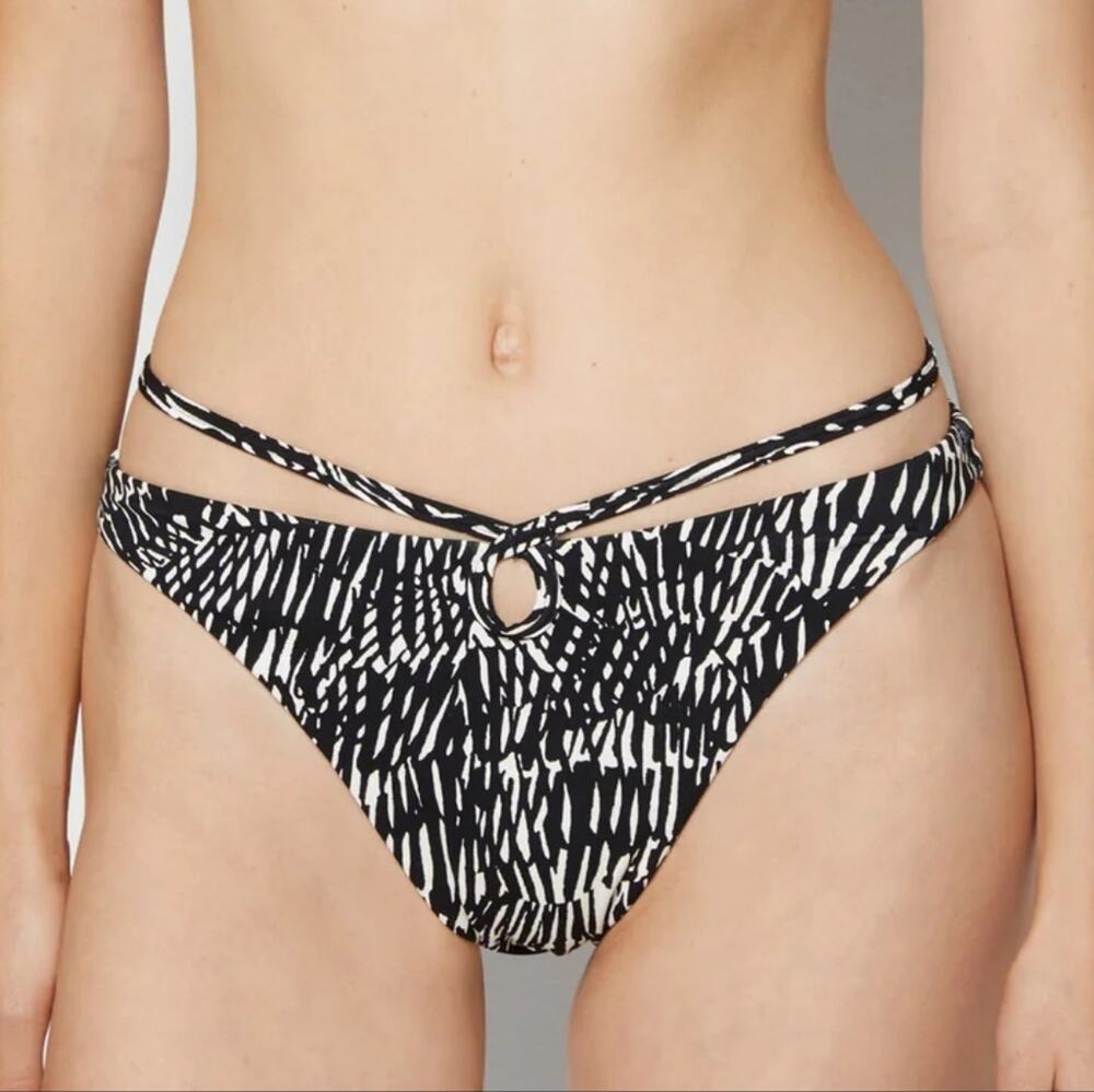 Jonathan Simkhai Alani Cutout Bikini Bottom High Rise Black Abstract Fern S NWT